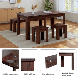 62.9" Dining Table Set with Bench & 2 Stools