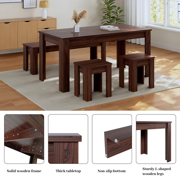 62.9" Dining Table Set with Bench & 2 Stools