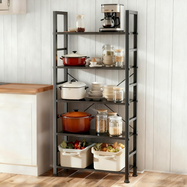 5-Tier Industrial Bookshelf with Metal Frame