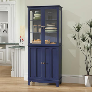 72" Freestanding Kitchen Pantry Cabinet with Glass Doors
