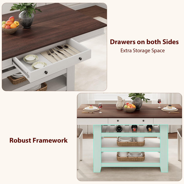 Farmhouse Counter Height Dining Table with Wine Rack & Storage