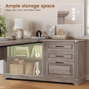 L-Shaped Executive Desk with File Drawers & Power Outlets