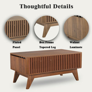 Lift Top Coffee Table with Hidden Compartment, Mid Century Modern Coffee Table for Living Room, Fluted Design Farmhouse Center Table with Storage (Walnut, 35.4" W)