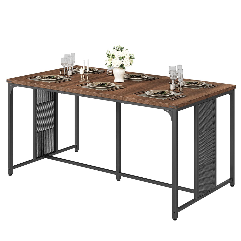 63" Industrial Dining Table for 6-8 with Metal Legs and Adjustable Feet