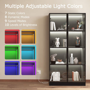 Glass Display Cabinet with LED Lights, Set of 2