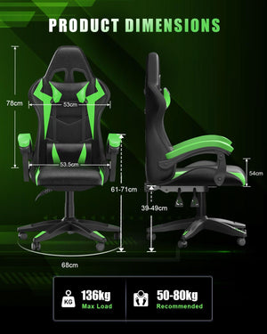 RGB Gaming Chair with Footrest & Lumbar Support