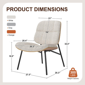 Mid-Century Modern Armless Accent Chair, Chenille Upholstered, Bentwood Frame