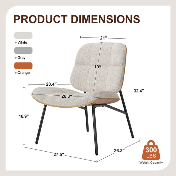 Mid-Century Modern Armless Accent Chair, Chenille Upholstered, Bentwood Frame