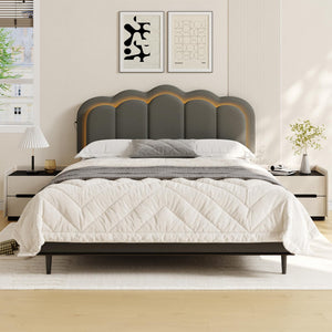 Upholstered Wavy Headboard Full/Queen with USB, RGB LED & Adjustable Height