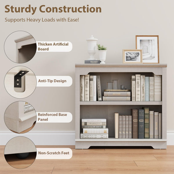 2-Tier Engineered Wood Bookshelf with Open Display Storage