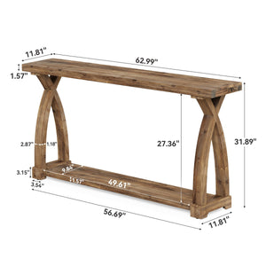 63-Inch Solid Wood Console Table with 2-Tier Storage