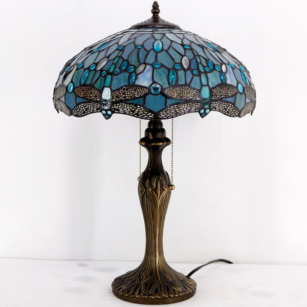 Tiffany Dragonfly Stained Glass Table Lamp – Sea Blue, 16x24 Inch