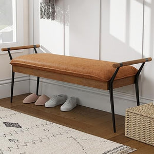 Industrial Ottoman Bench with Arms and Metal Legs