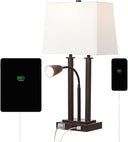 2-Light Modern Farmhouse LED Table Lamp with USB and Reading Light