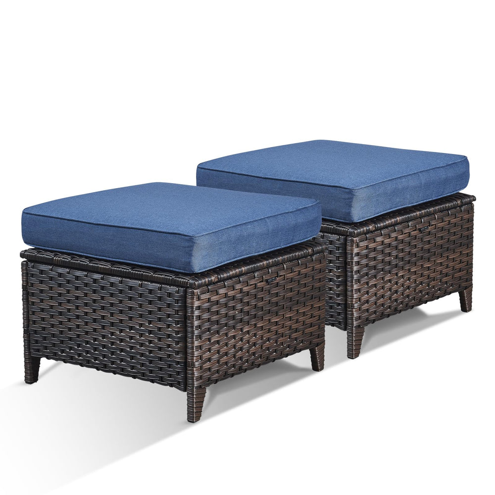 Outdoor Wicker Ottoman Set of 2 with Cushions