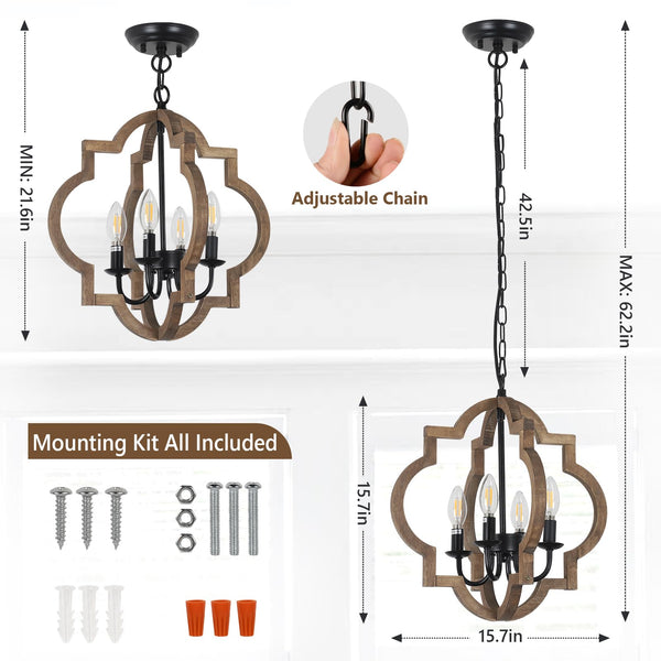 4-Light Wood Farmhouse Chandelier