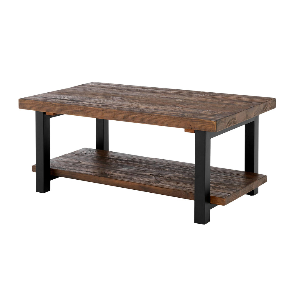 42-Inch Rectangular Solid Wood Coffee Table with Storage Shelf