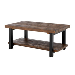 42-Inch Rectangular Solid Wood Coffee Table with Storage Shelf
