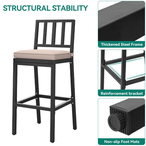 Outdoor Bar Stools Set of 2 with Cushion, Metal Patio Bar Stools All-Weather