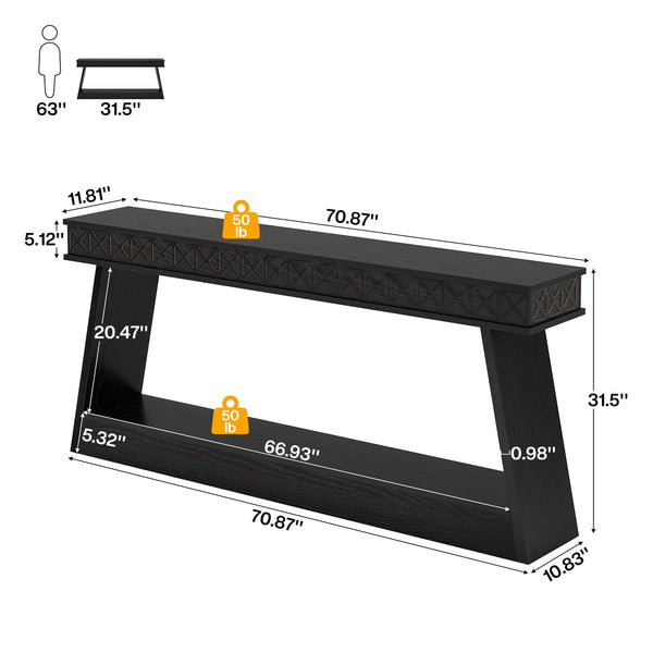 70.9" Farmhouse Console Table with 2-Tier Storage