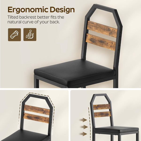 Industrial Dining Chair Set with Upholstered Seat and Metal Legs