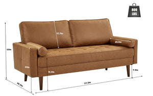 Mid-Century Modern Faux Leather Loveseat Sofa – 2-Seater, Brown