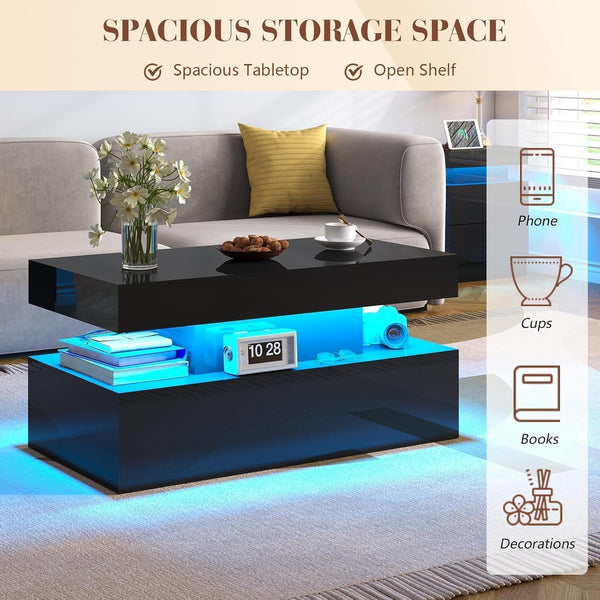 3-Piece Coffee & End Table Set with LED Light & Charging Station – Black