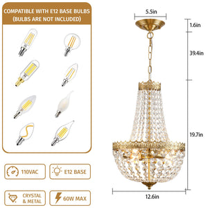 4-Light K9 Crystal Chandelier – Brushed Brass Pendant Light