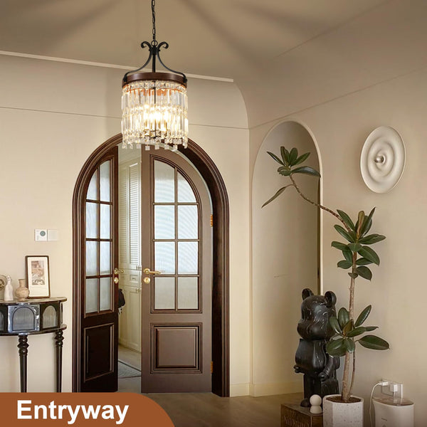 Small Crystal Chandelier 3-Light Farmhouse Pendant