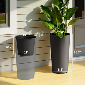 Tall Round Planters Set of 2 — 29" Outdoor & Indoor, PP, DIY Drainage