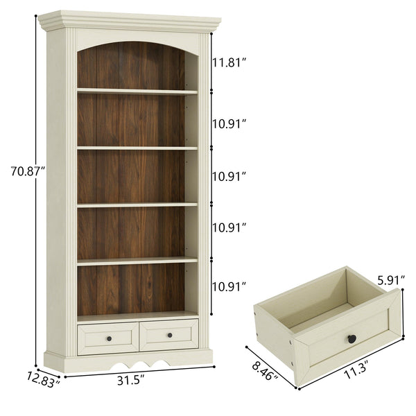 71" Arched Bookcase with Drawers & Adjustable Shelves