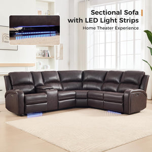 Power Reclining Sectional Sofa with LED Light & Storage Console