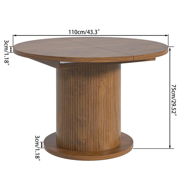 59 inch Round Dining Table for 6, Modern Farmhouse Kitchen Table, Circle Dining Tables with Wood Strip Base for Kitchen Living Room (Big Adjustable Walnut)