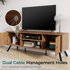 Mid-Century Modern TV Stand with Fluted Door Cabinets