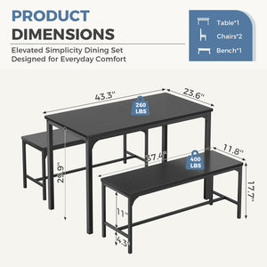 Dining Table Set for 4 with Bench – Space-Saving Kitchen Table Set
