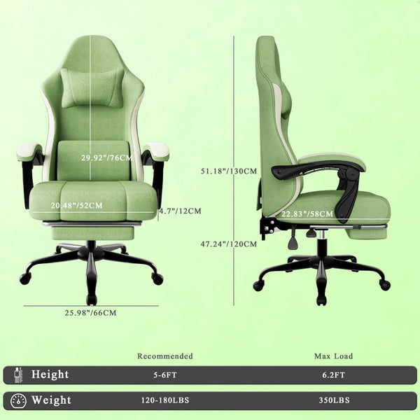 High Back Fabric Gaming Chair with Footrest