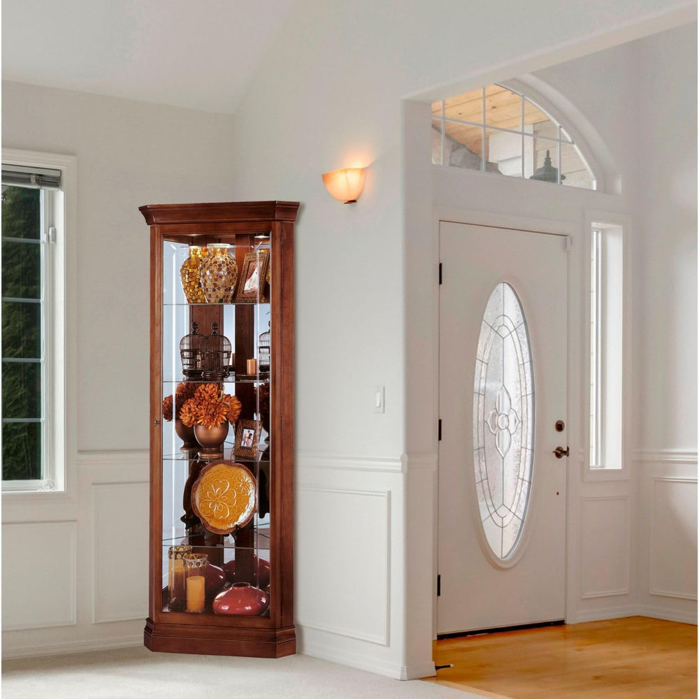 Corner Curio Cabinet with Glass Shelves & Lighting