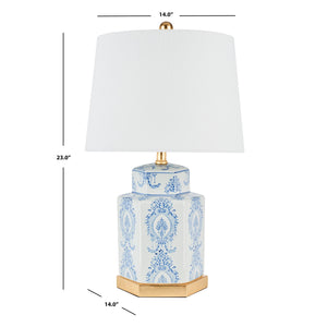 Blue & White Ceramic Table Lamps Set of 2 with Gold Leaf Accents