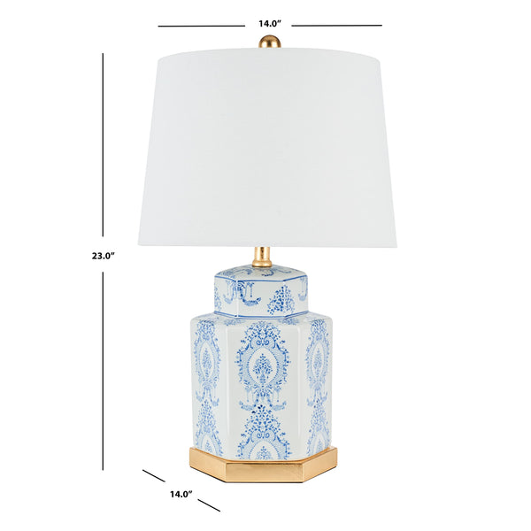 Blue & White Ceramic Table Lamps Set of 2 with Gold Leaf Accents