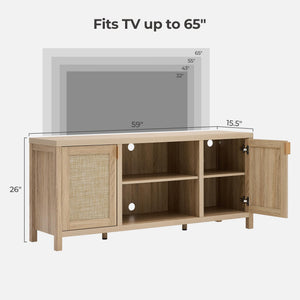 Rattan TV Stand with Storage Cabinets & Adjustable Shelves
