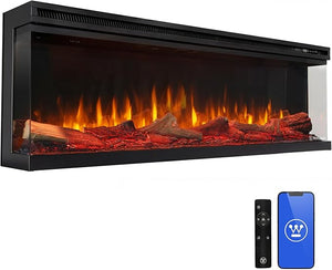 60" 3-Sided Electric Fireplace with Color-Changing Flames