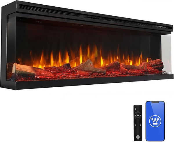 60" 3-Sided Electric Fireplace with Color-Changing Flames