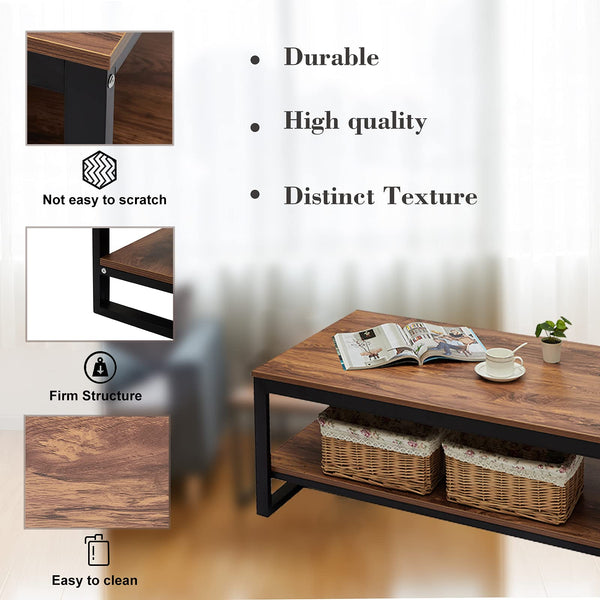 Industrial Wood Coffee Table with Storage Shelf