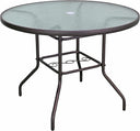 Round Outdoor Patio Dining Table – Steel Frame & Glass Top