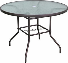 Round Outdoor Patio Dining Table – Steel Frame & Glass Top