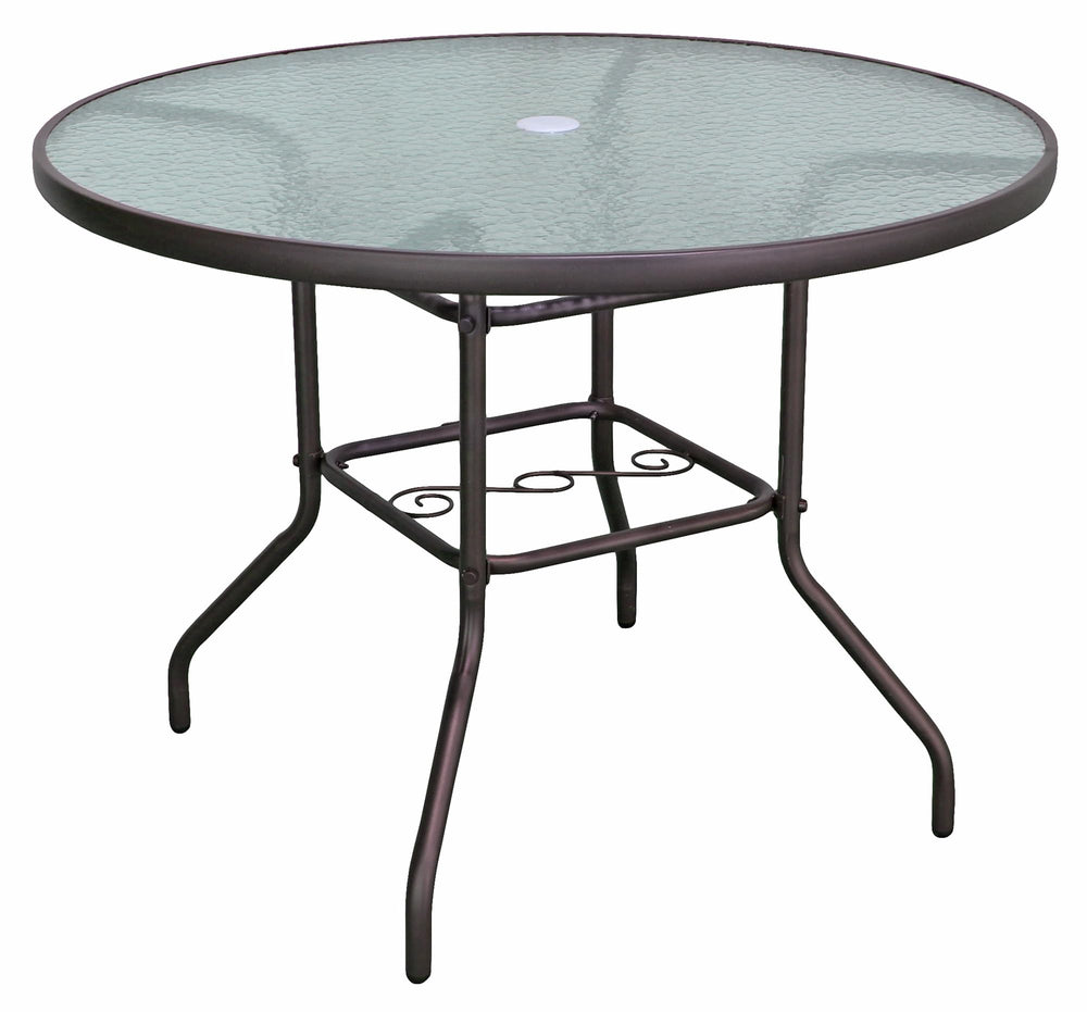 Round Outdoor Patio Dining Table – Steel Frame & Glass Top