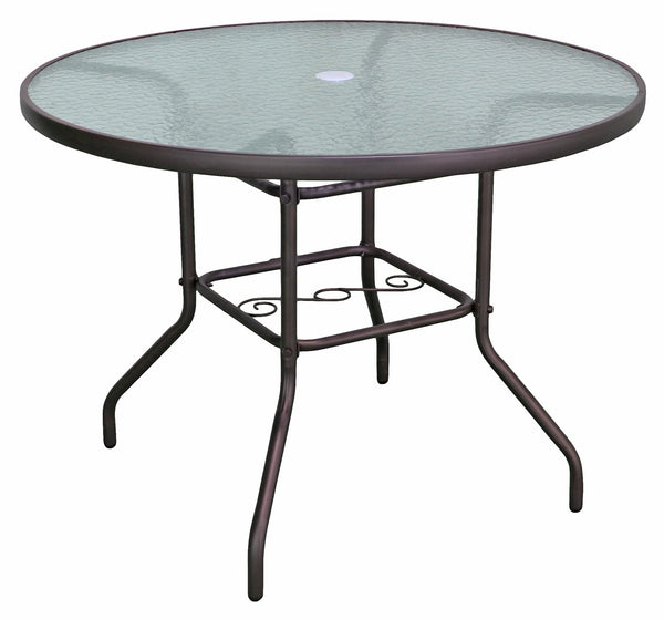 Round Outdoor Patio Dining Table – Steel Frame & Glass Top