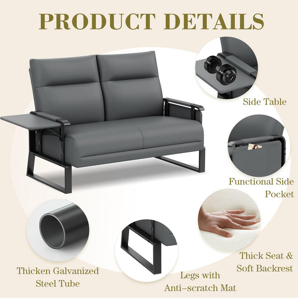 50" Loveseat Sofa with Foldable Side Table