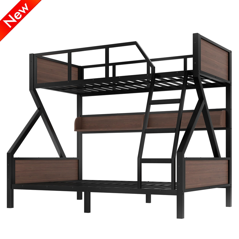 Metal Bunk Bed with LED Light & Storage Shelf