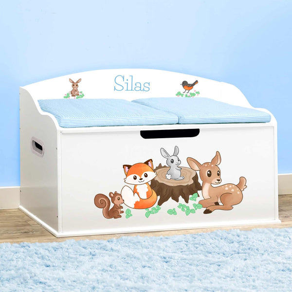 Personalized Woodland Creatures Toy Box with Soft-Close Lid